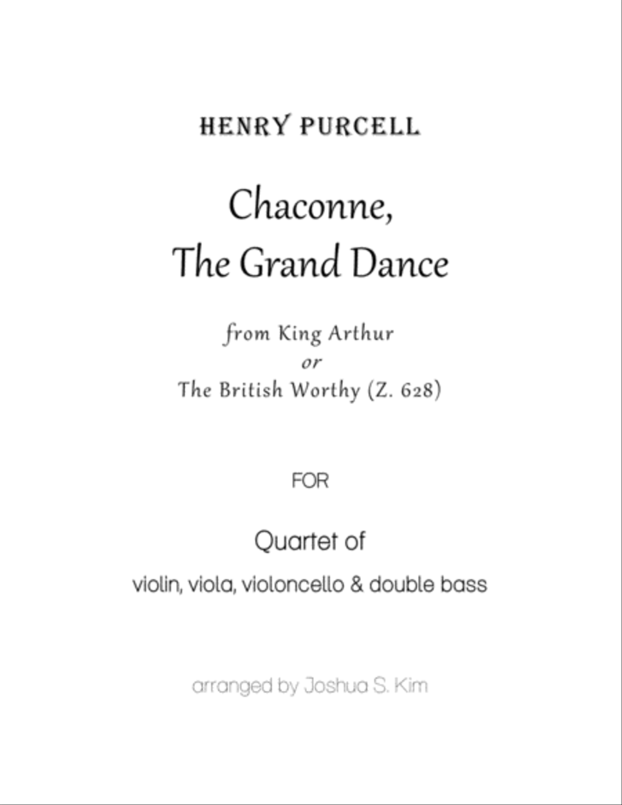 Chaconne from King Arthur for String Quartet (violin, viola, cello and double bass) String Quartet scores gallery preview page 1