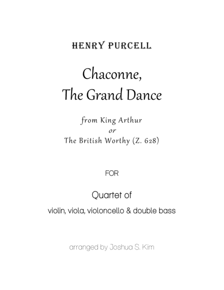 Chaconne from King Arthur for String Quartet (violin, viola, cello and double bass) image number null