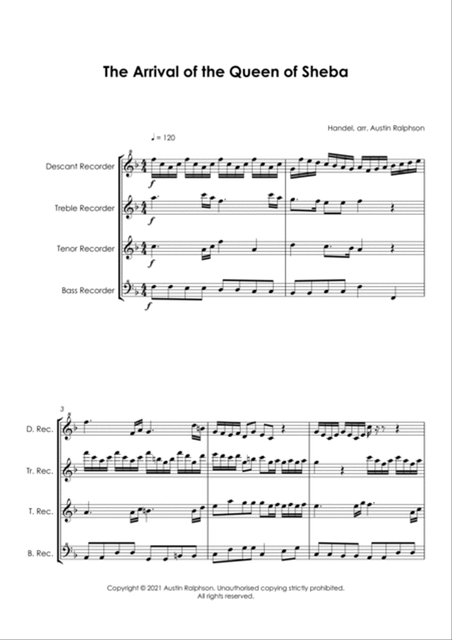The Arrival of the Queen of Sheba - recorder quartet Soprano Recorder scores gallery preview page 5
