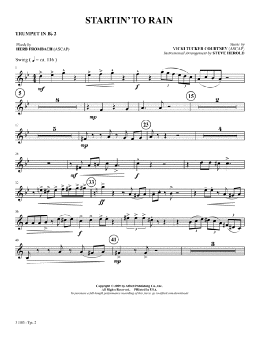 Startin' to Rain: 2nd B-flat Trumpet B-Flat Trumpet scores gallery preview page 1