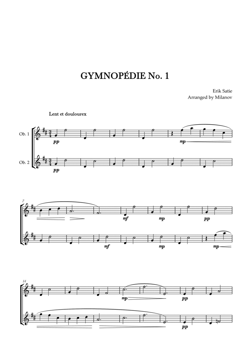 Gymnopédie no 1 | Oboe Duet | Original Key |Easy intermediate image number null