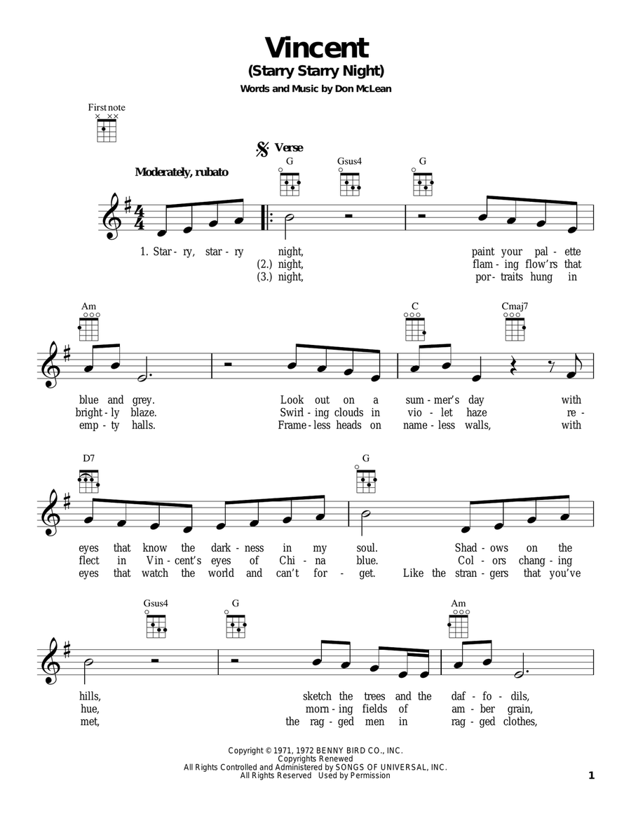 Vincent (Starry Starry Night) Ukulele scores gallery preview page 1