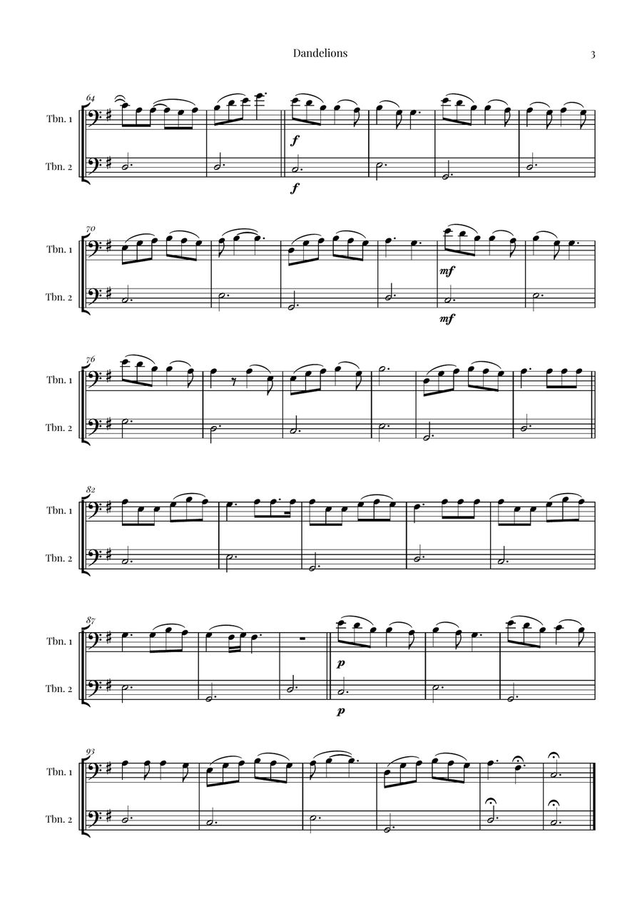 Dandelions Trombone Duet scores gallery preview page 3