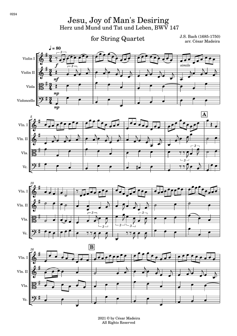 Jesu, Joy of Man's Desiring - String Quartet (Full Score and Parts) String Quartet scores gallery preview page 2