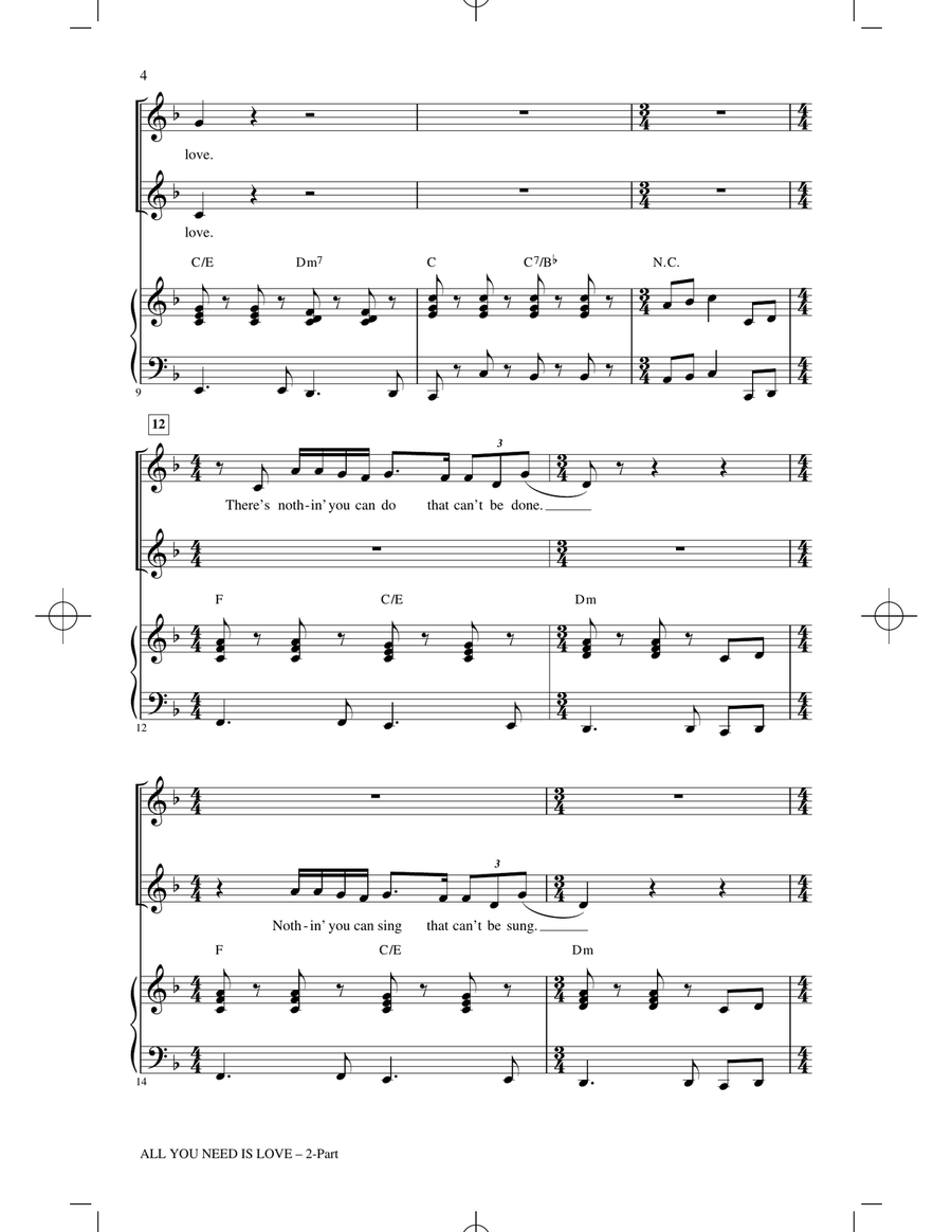 All You Need Is Love (arr. Cristi Cari Miller) 2-Part scores gallery preview page 2