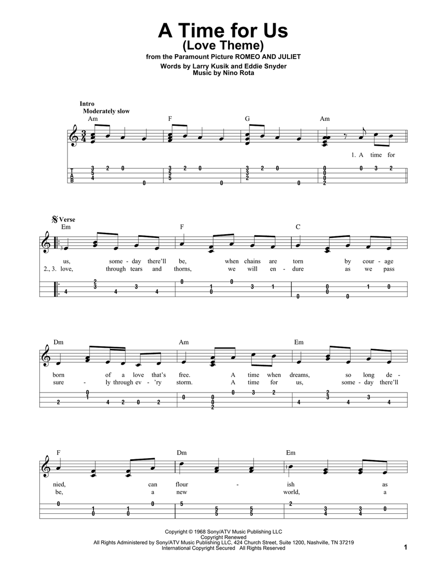 A Time For Us (Love Theme) Ukulele scores gallery preview page 1