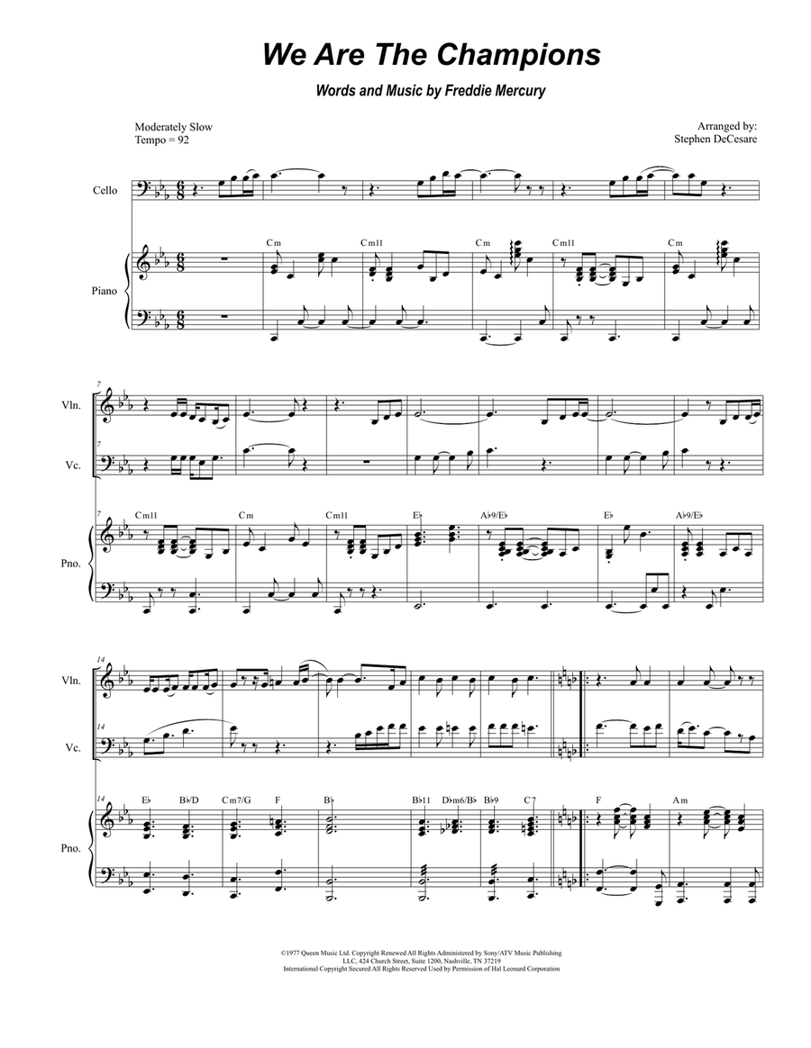 We Are The Champions Piano Trio scores gallery preview page 1