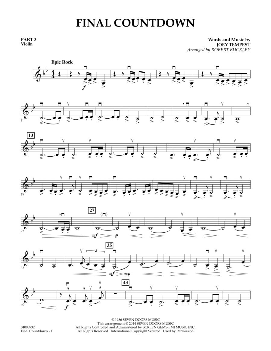Final Countdown - Pt.3 - Violin Concert Band scores gallery preview page 1
