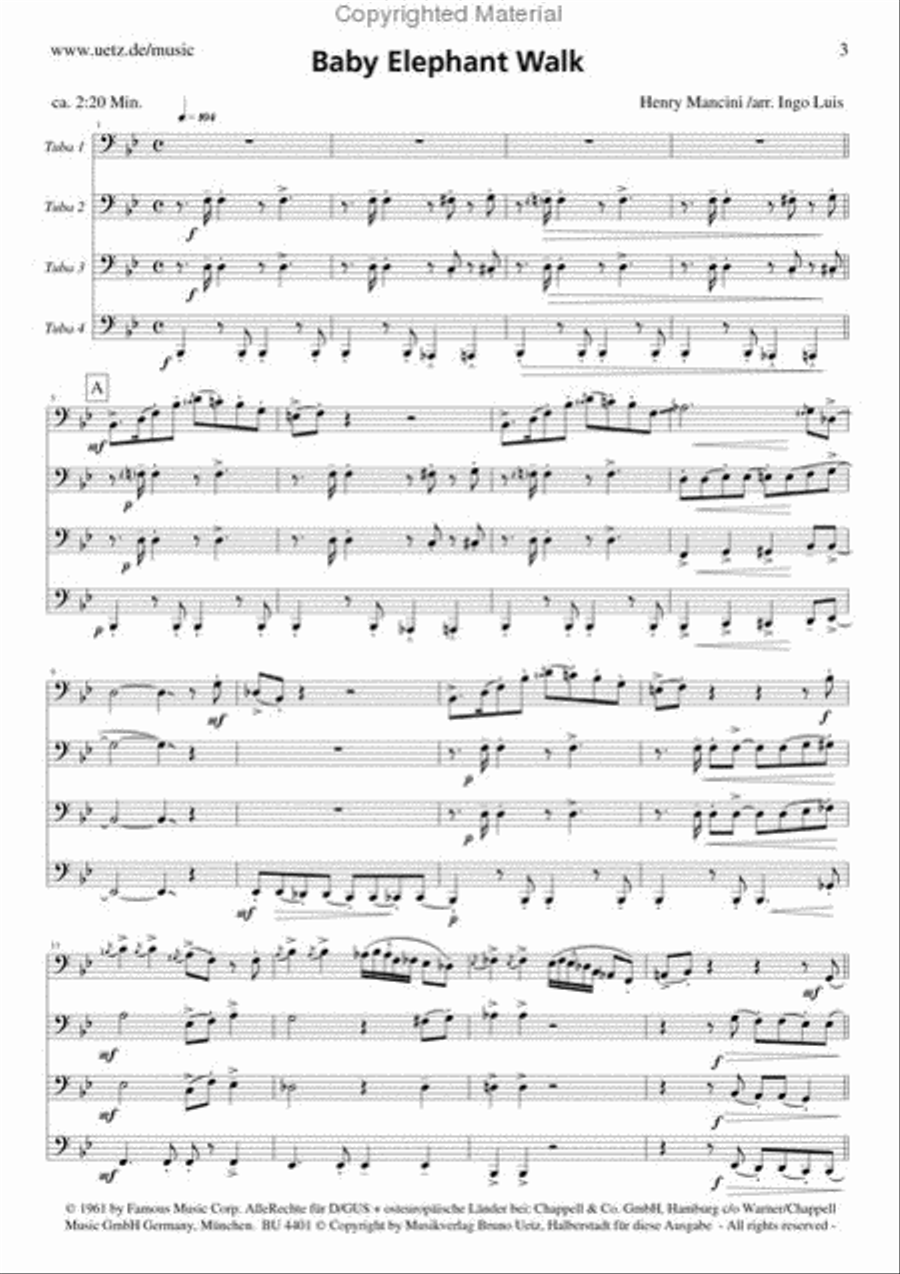 Baby Elephant Walk Baby Elephant Walk Tuba Quartet scores gallery preview page 2