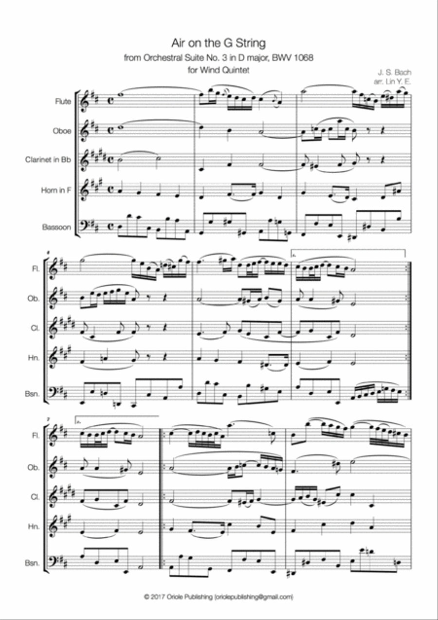 J. S. Bach - Air on the G String for Wind Quintet Woodwind Quintet scores gallery preview page 2