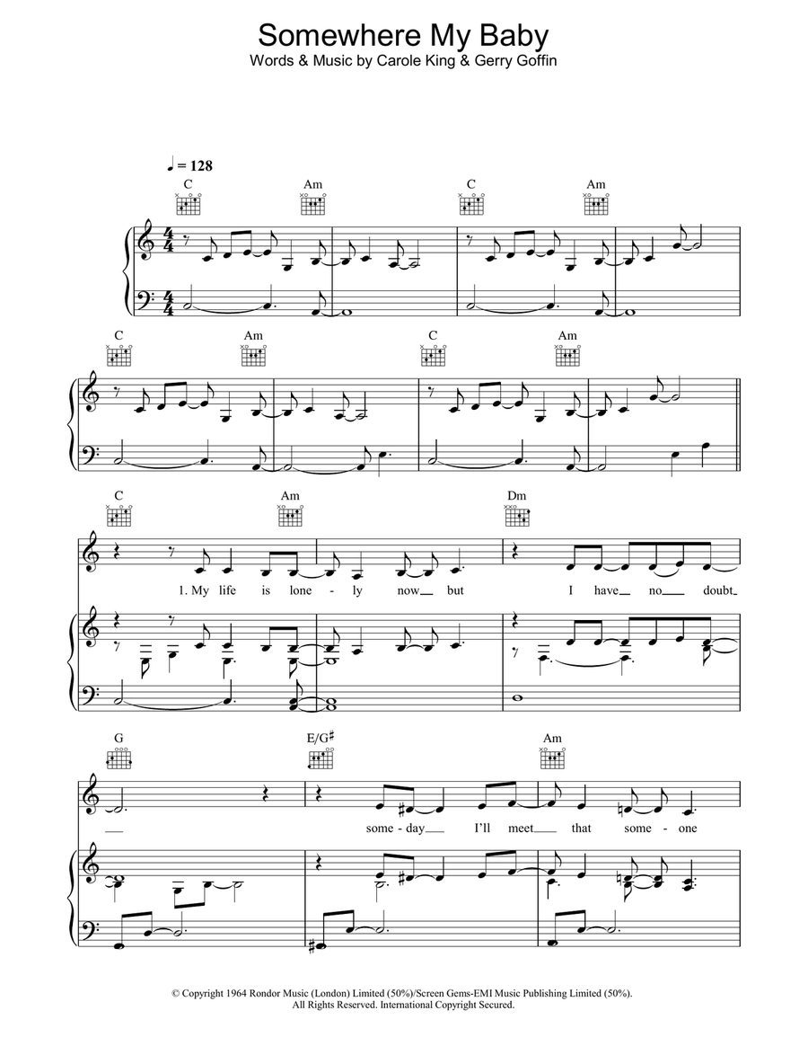 Somewhere My Baby Waits For Me Piano, Vocal, Guitar scores gallery preview page 1