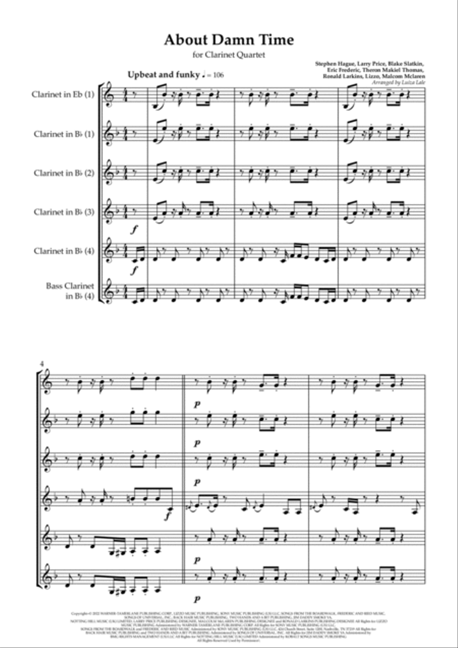 About Damn Time About Damn Time Clarinet Quartet scores gallery preview page 2