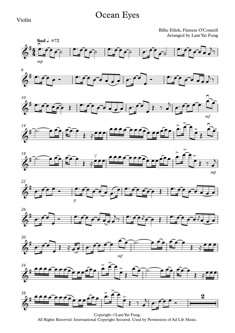 Ocean Eyes Ocean Eyes Violin Solo scores gallery preview page 1