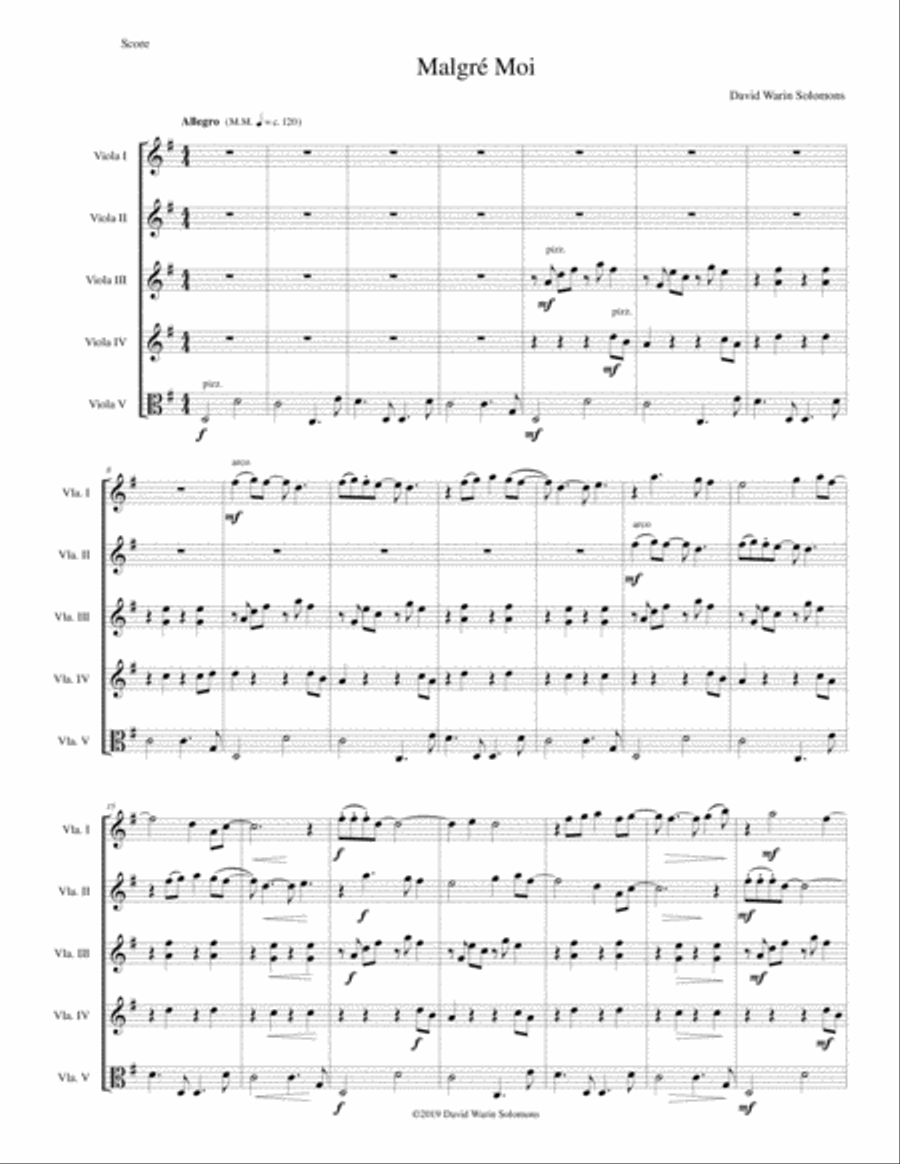 Malgré Moi for 5 violas Viola Solo scores gallery preview page 1