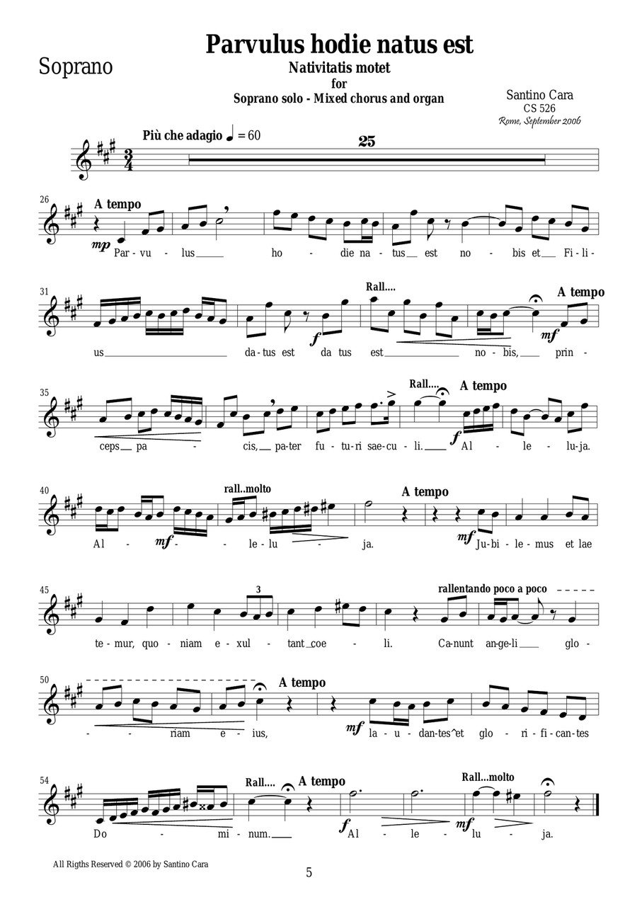 Parvulus hodie natus est - Christmas motet for Soprano solo, mixed choir and organ Mixed Choir scores gallery preview page 5
