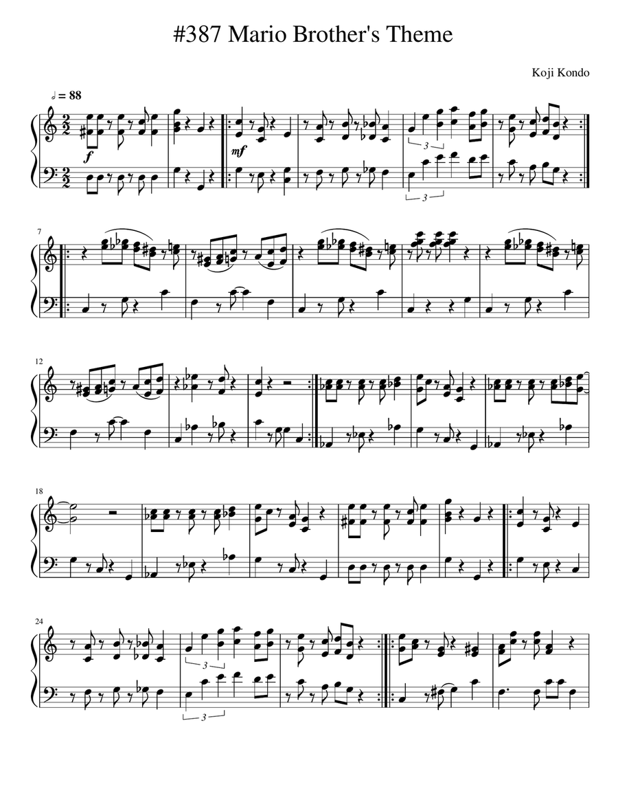 Mario Brothers Piano Solo scores gallery preview page 1
