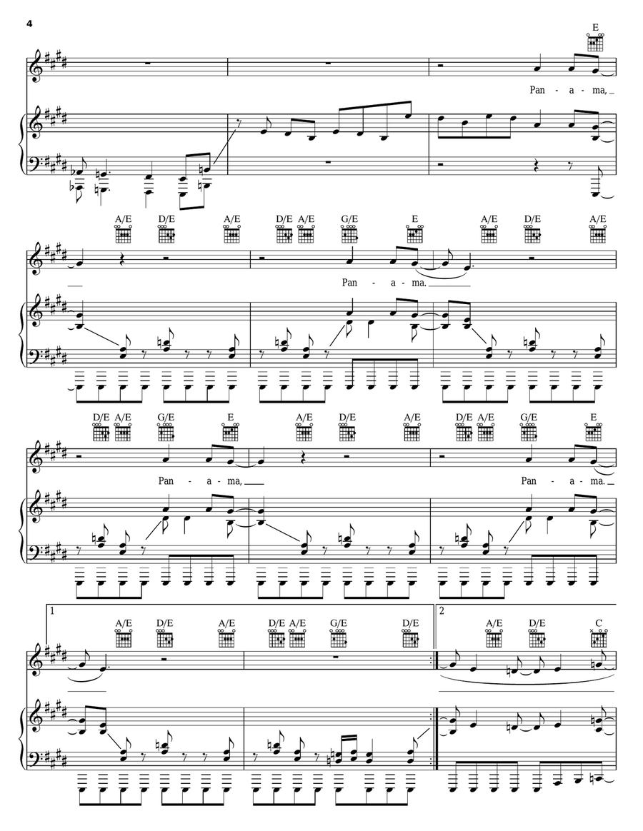 Panama Panama Piano, Vocal, Guitar scores gallery preview page 4