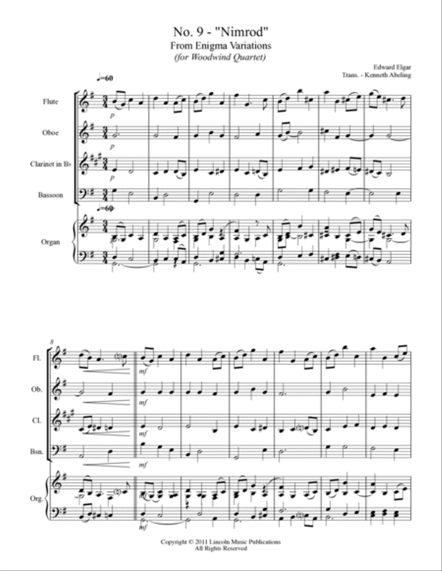 Elgar - Nimrod from Enigma Variations (for Woodwind Quartet) Woodwind Quartet scores gallery preview page 2