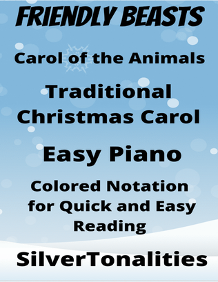 Book cover for The Friendly Beasts Carol of the Animals Easy Piano Sheet Music with Colored Notation
