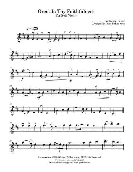 Great Is Thy Faithfulness for Solo Violin (Intermediate Level) image number null