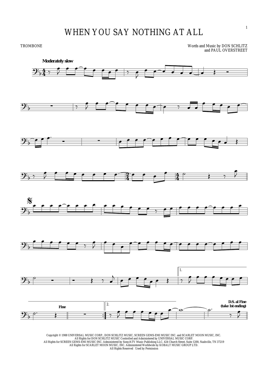 When You Say Nothing At All Trombone Solo scores gallery preview page 1