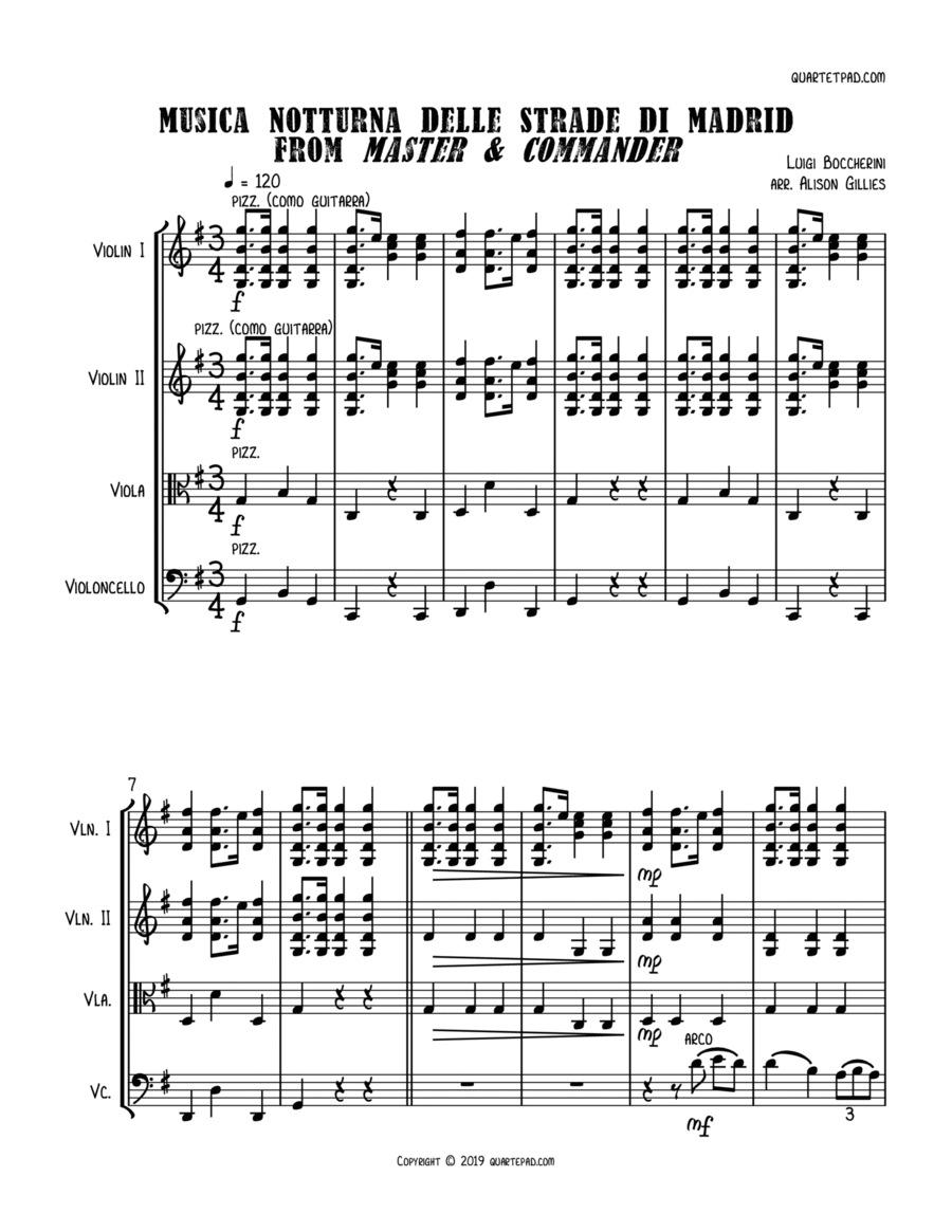 Boccherini Music from MASTER AND COMMANDER - String Quartet String Quartet scores gallery preview page 1