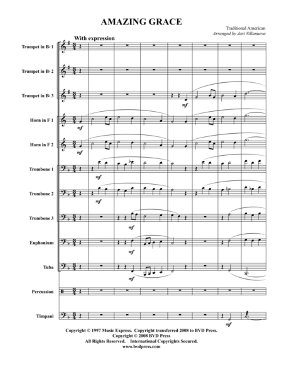 Amazing Grace Brass Ensemble scores gallery preview page 1