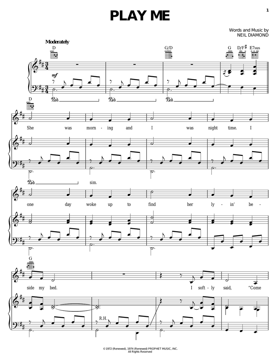 Play Me Piano, Vocal, Guitar scores gallery preview page 1