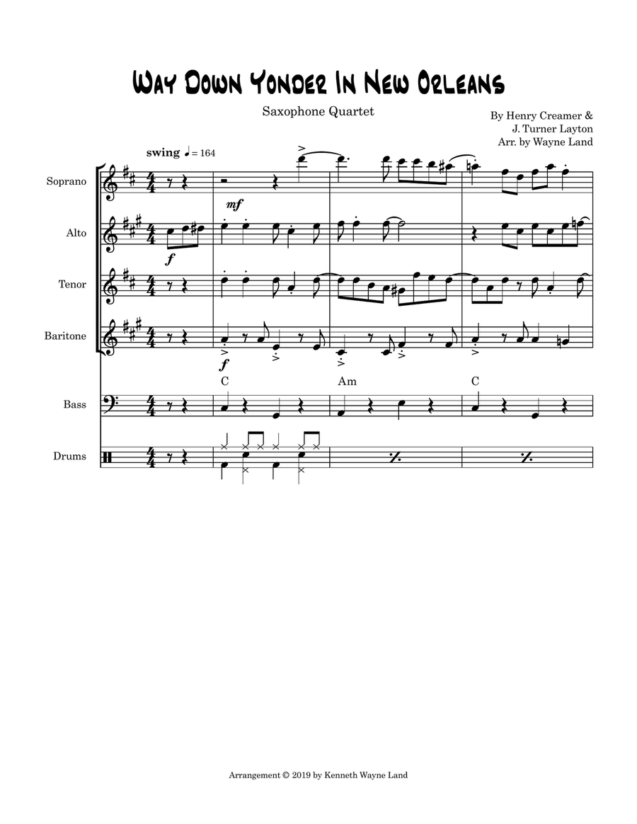 Way Down Yonder In New Orleans (Saxophone Quartet) Saxophone Quartet scores gallery preview page 2