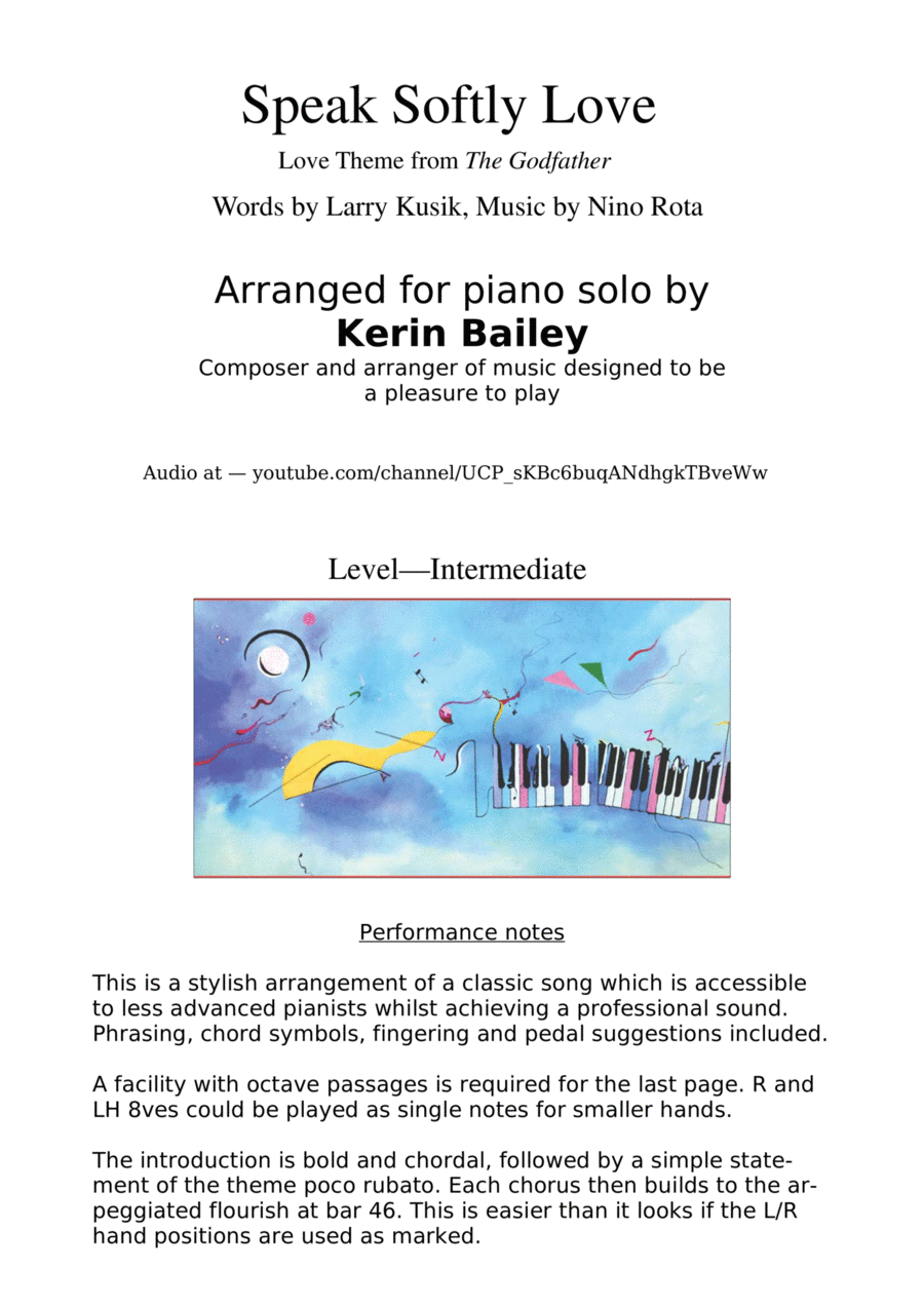 Speak Softly Love Piano Solo scores gallery preview page 1