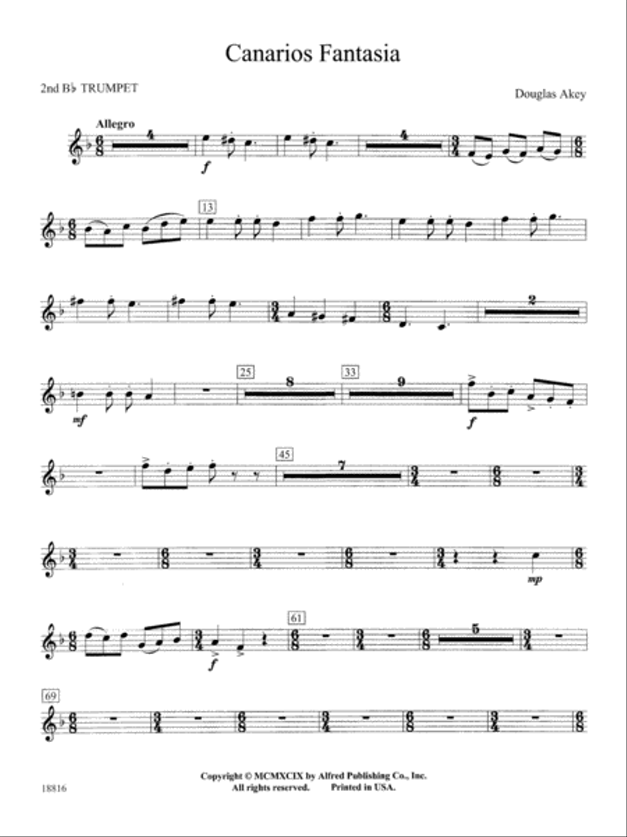 Canarios Fantasia: 2nd B-flat Trumpet Concert Band scores gallery preview page 1