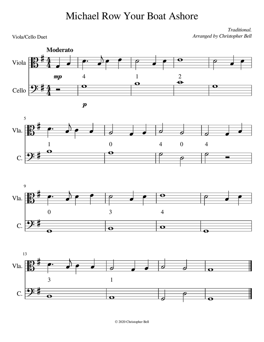 Michael Row Your Boat Ashore - Easy Viola/Cello Duet String Duet scores gallery preview page 1