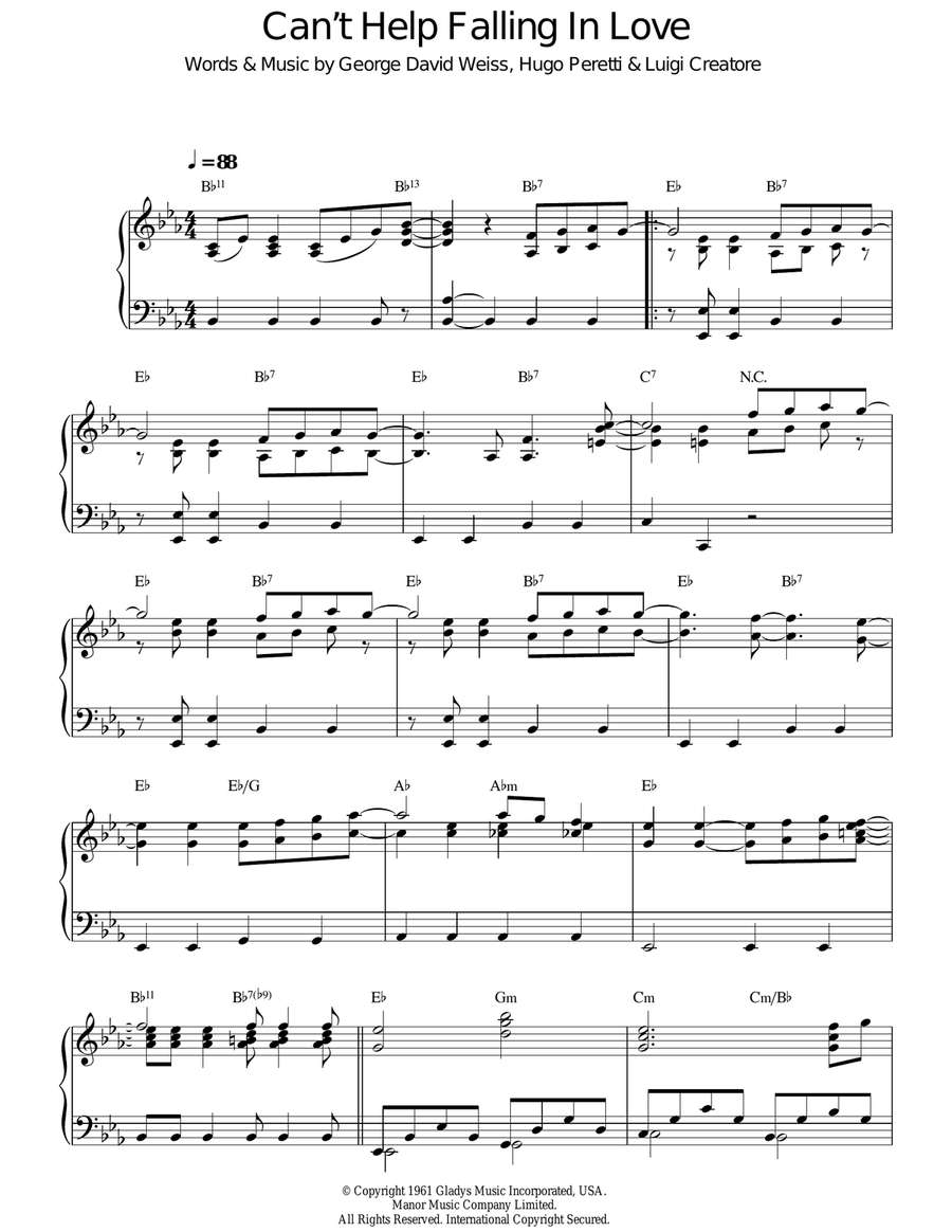 Can't Help Falling In Love Piano Solo scores gallery preview page 1