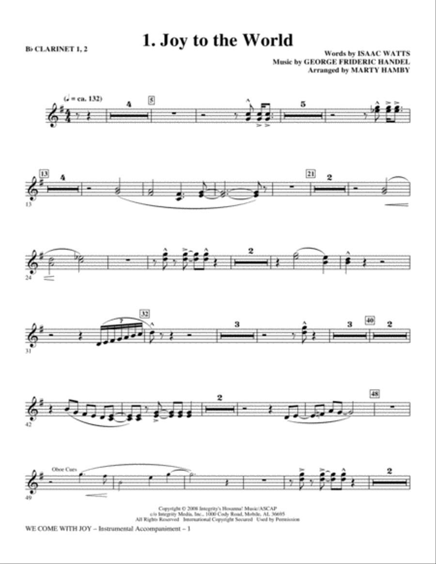 We Come With Joy Orchestration - Clarinet 1 & 2 Choir scores gallery preview page 1