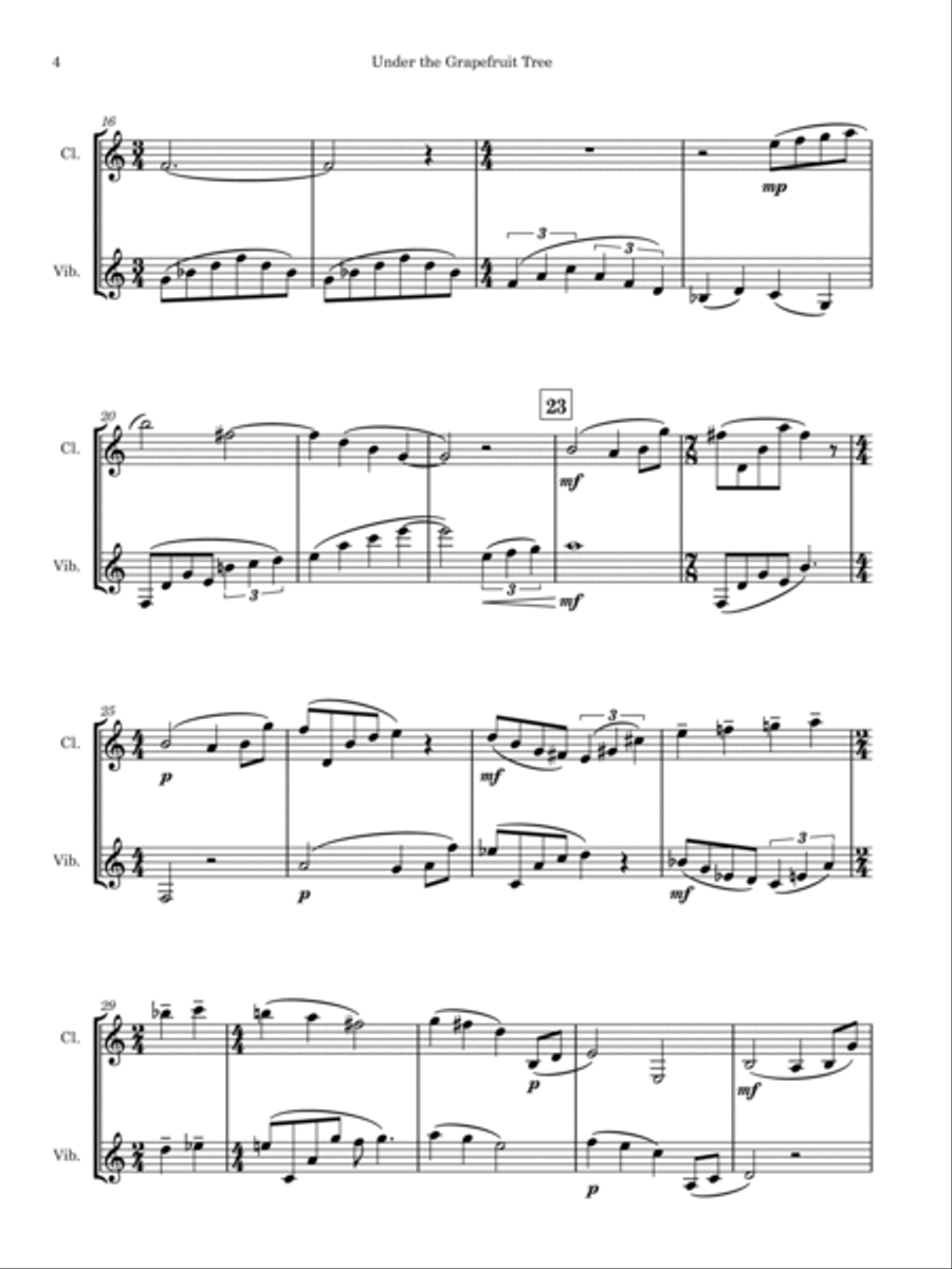 Under the Grapefruit Tree B-Flat Clarinet scores gallery preview page 4