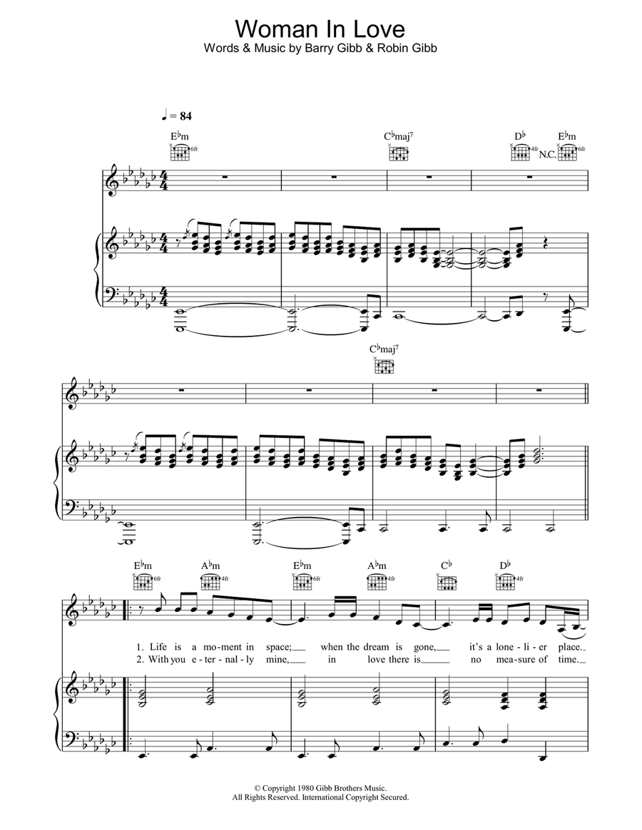 Woman In Love by Barbra Streisand Piano Vocal Guitar Digital