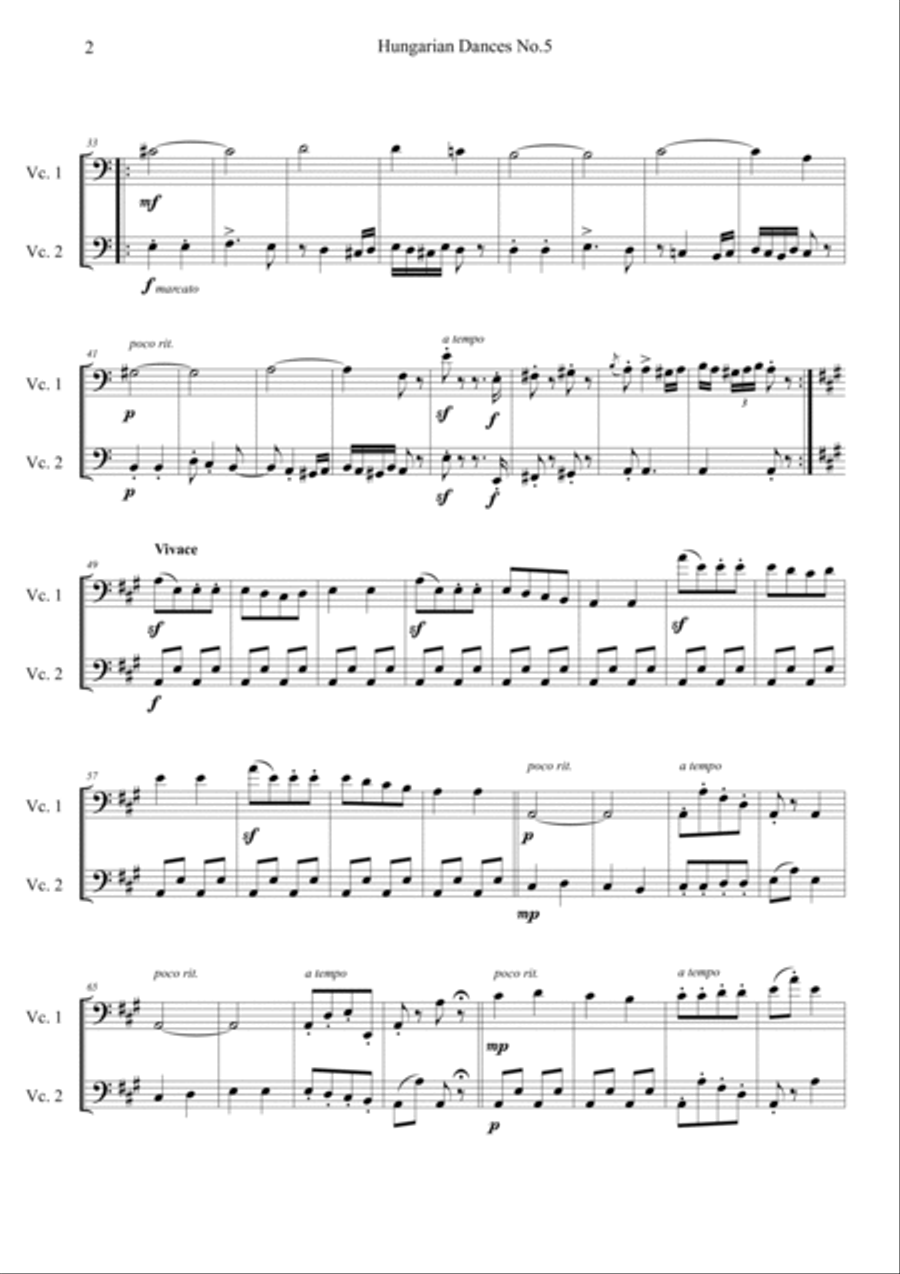 Hungarian Dances No.5 in A minor String Duet scores gallery preview page 2
