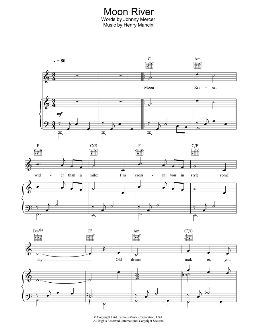 Moon River Moon River Piano, Vocal, Guitar scores gallery preview page 1