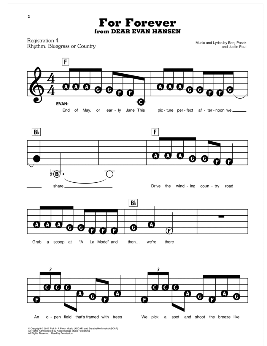 For Forever (from Dear Evan Hansen) Electronic Keyboard scores gallery preview page 1