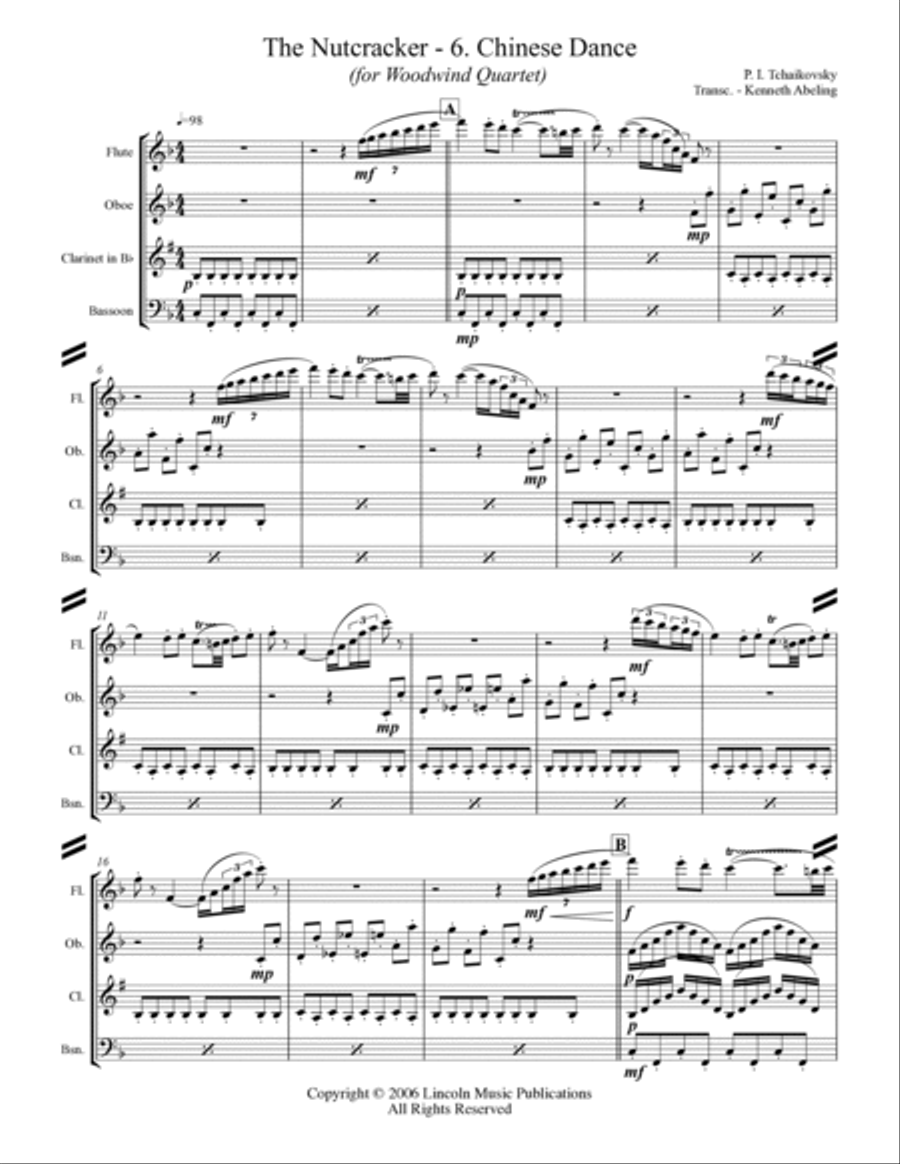 The Nutcracker Suite - 6. Chinese Dance (for Woodwind Quartet) Woodwind Quartet scores gallery preview page 2