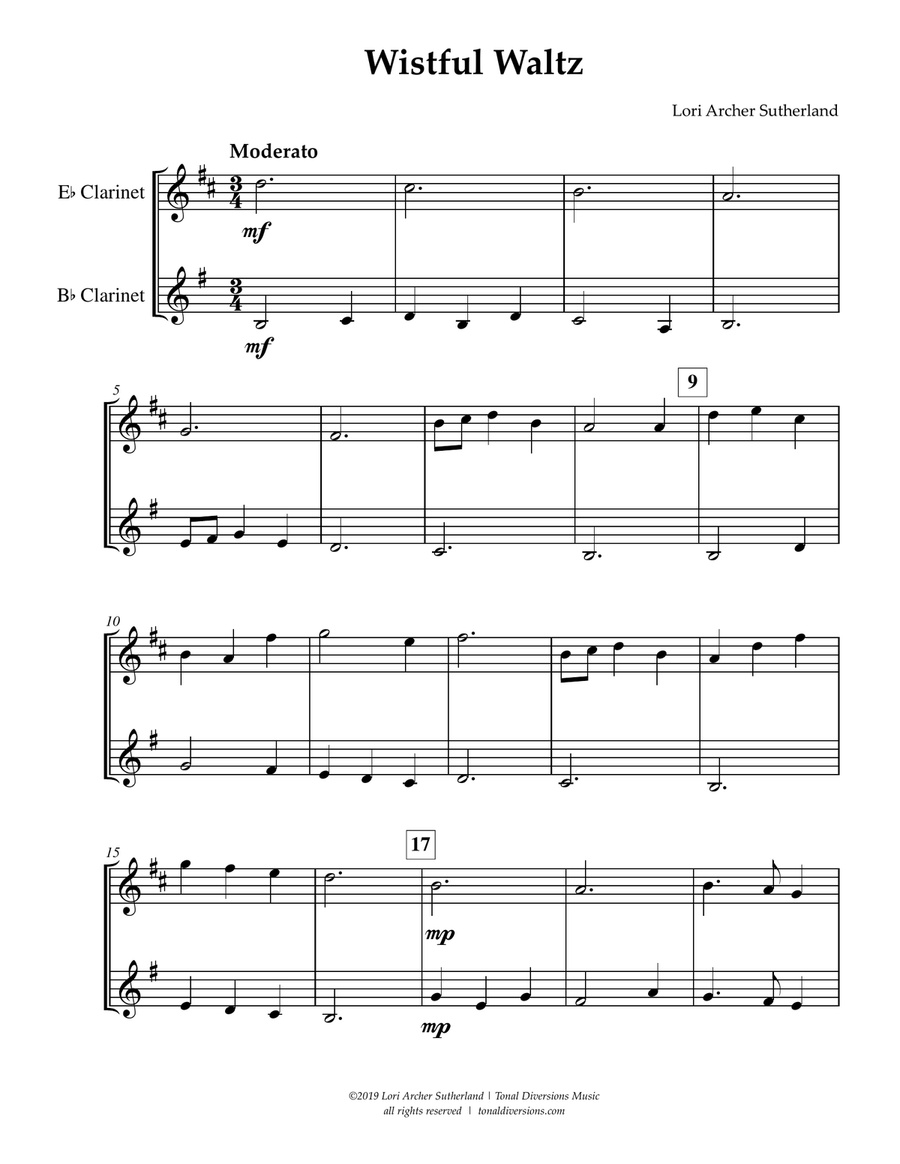 Wistful Waltz Clarinet Duet scores gallery preview page 3