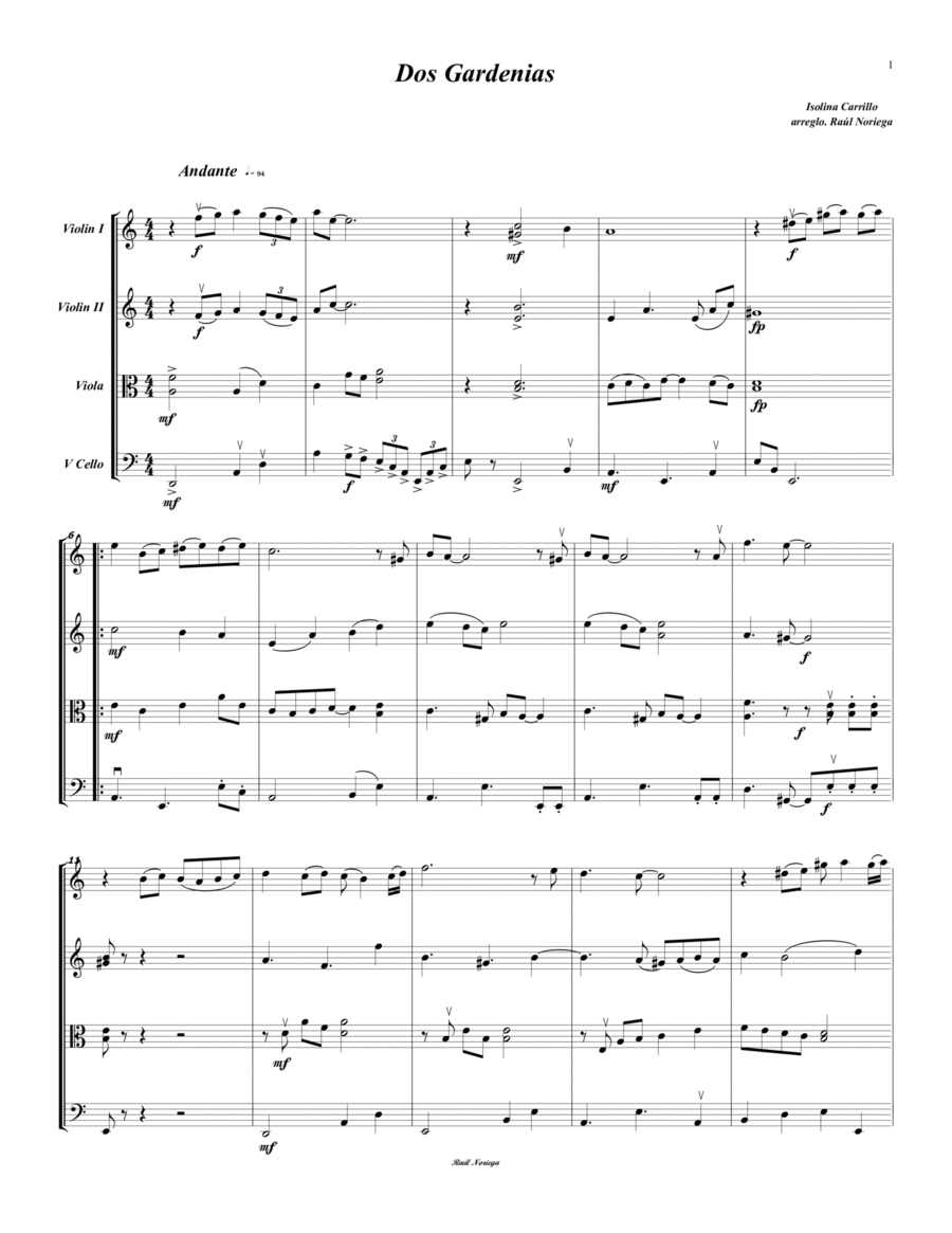 Dos Gardenias String Quartet scores gallery preview page 1