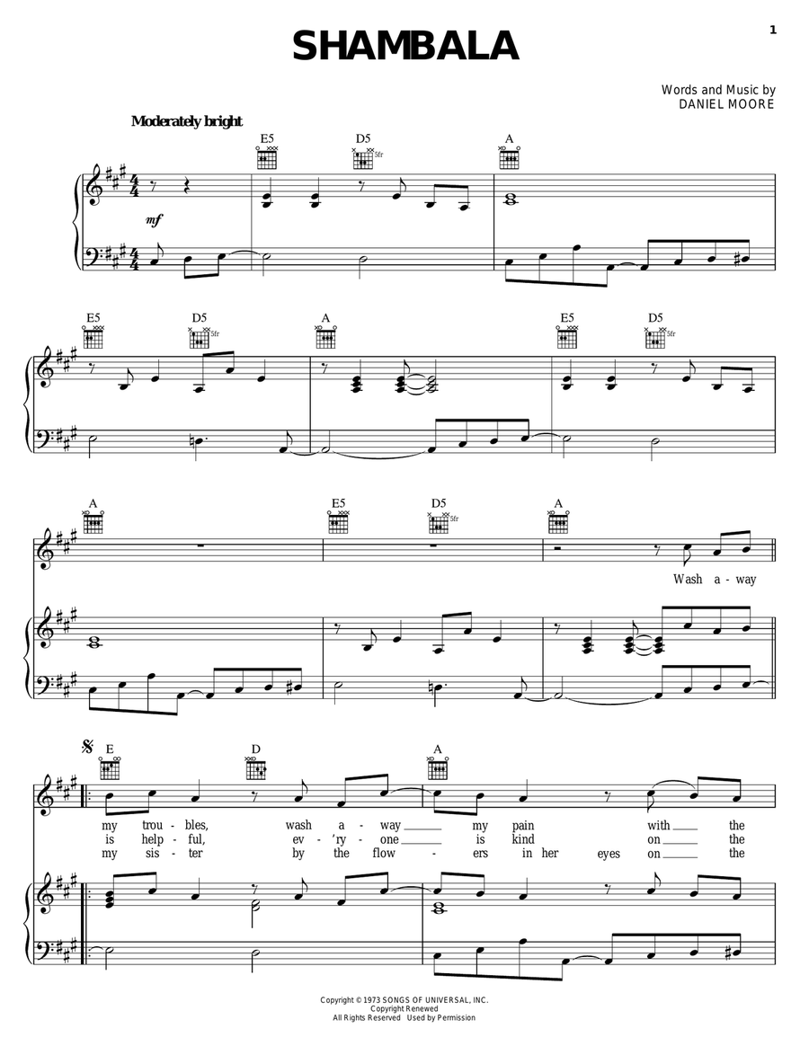 Shambala Shambala Piano, Vocal, Guitar scores gallery preview page 1