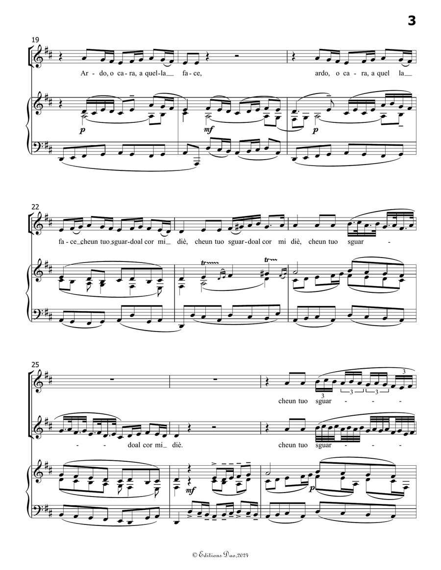 Ardo o cara a quella face, by Bassani, in D Major Voice scores gallery preview page 5