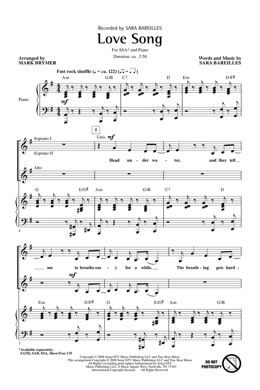 Love Song (arr. Mark Brymer) SSA scores gallery preview page 1