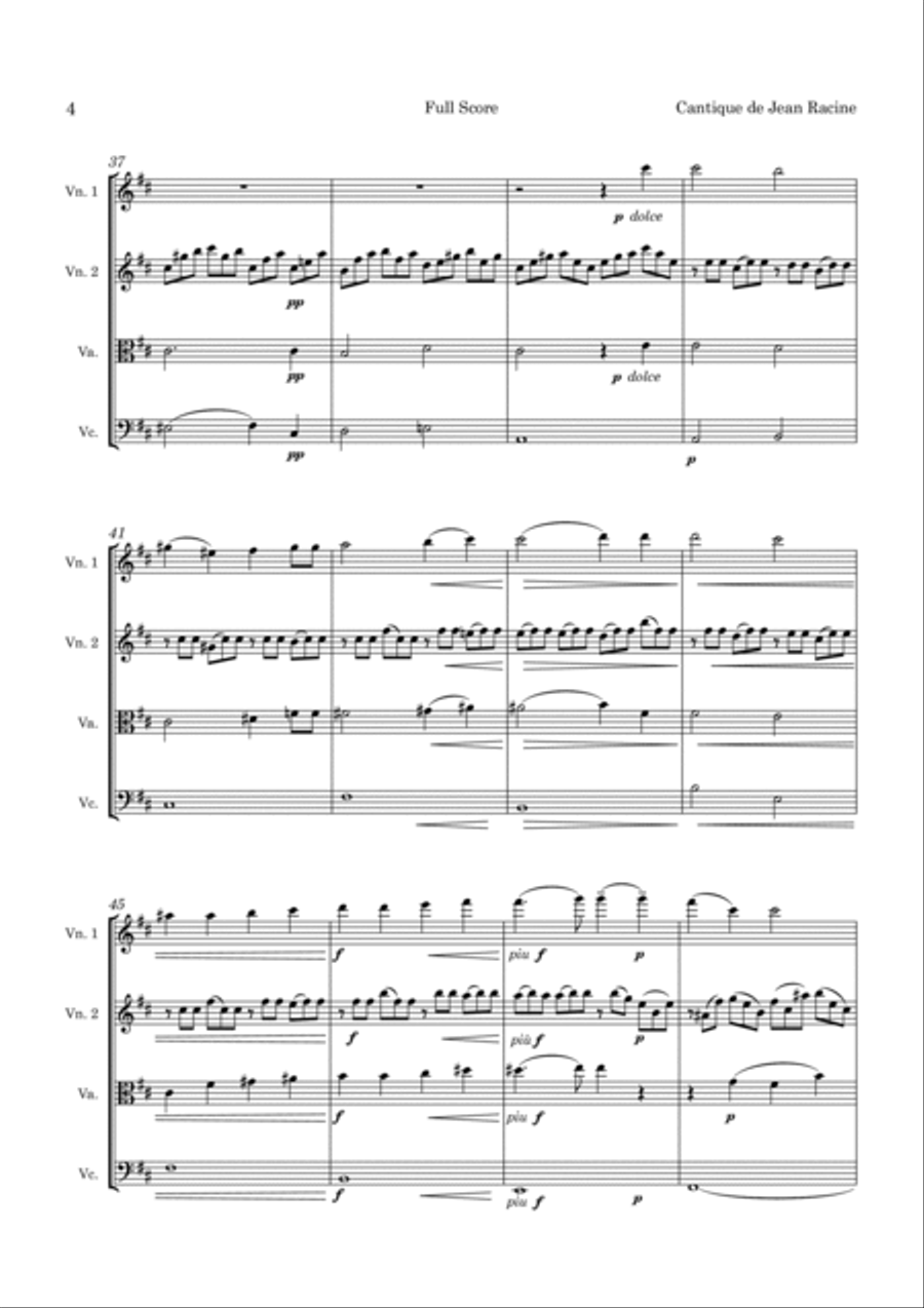 Faure Cantique de Jean Racine Op. 11 for String Quartet String Quartet scores gallery preview page 5