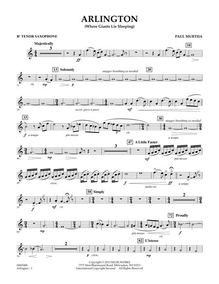 Arlington (Where Giants Lie Sleeping) - Bb Tenor Saxophone