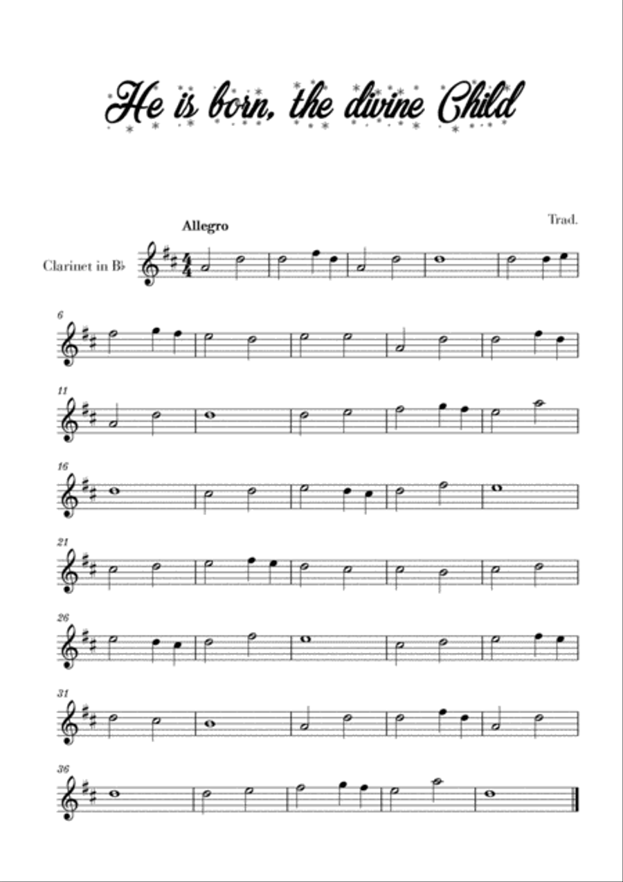 He is born, the divine Child (for Clarinet) Clarinet Solo scores gallery preview page 1
