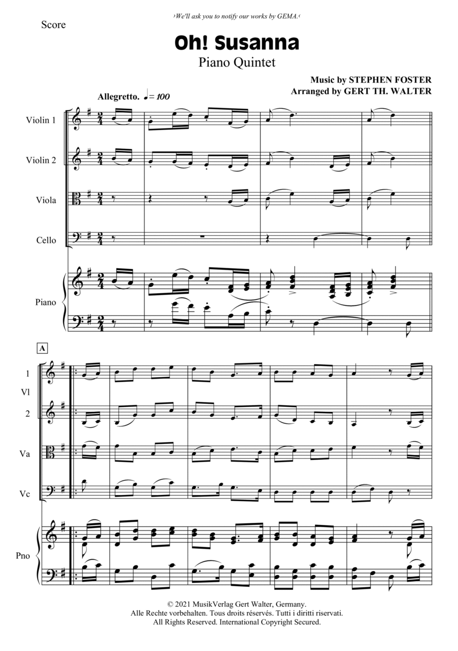 Oh! Susanna Piano Quintet scores gallery preview page 1