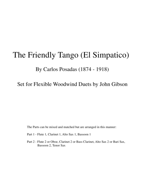 The Friendly Tango by Carlos Posadas set for flexible woodwind duets image number null